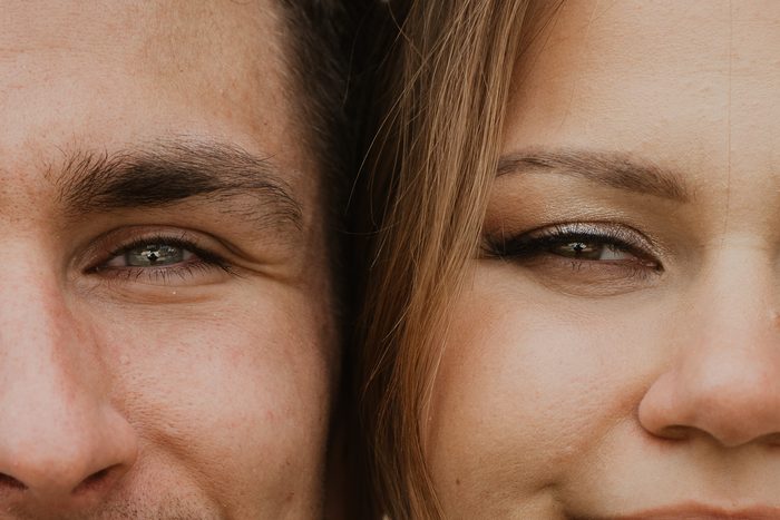 Close-up of newlyweds’ faces